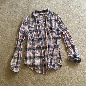 Aeropostale Pink & Blue Plaid Button-Down Flannel Shirt S